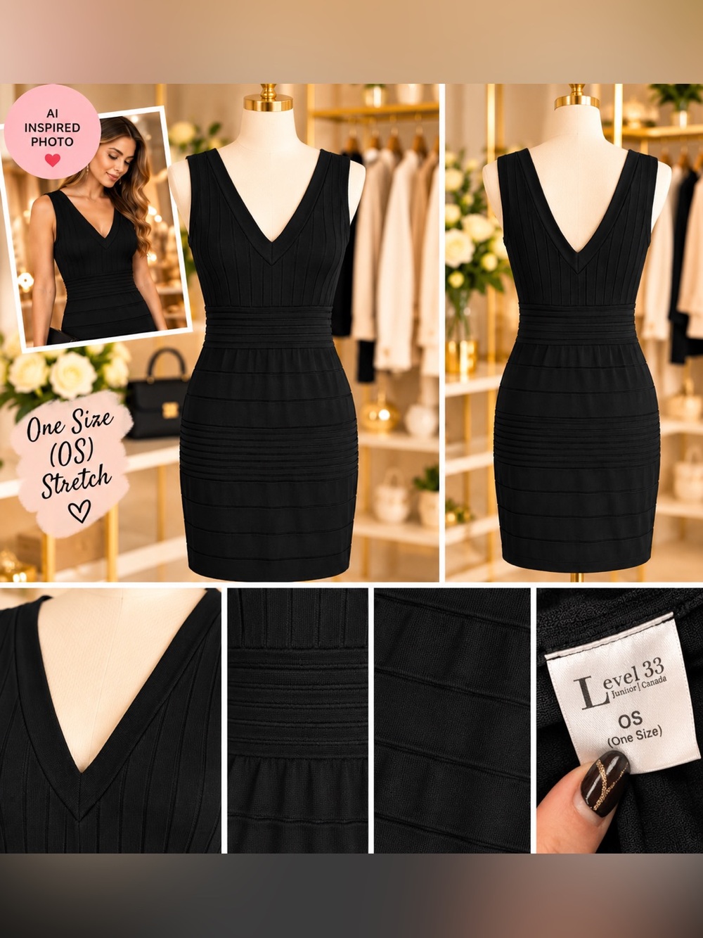 Love Black V-Neck Mini Bandage Dress